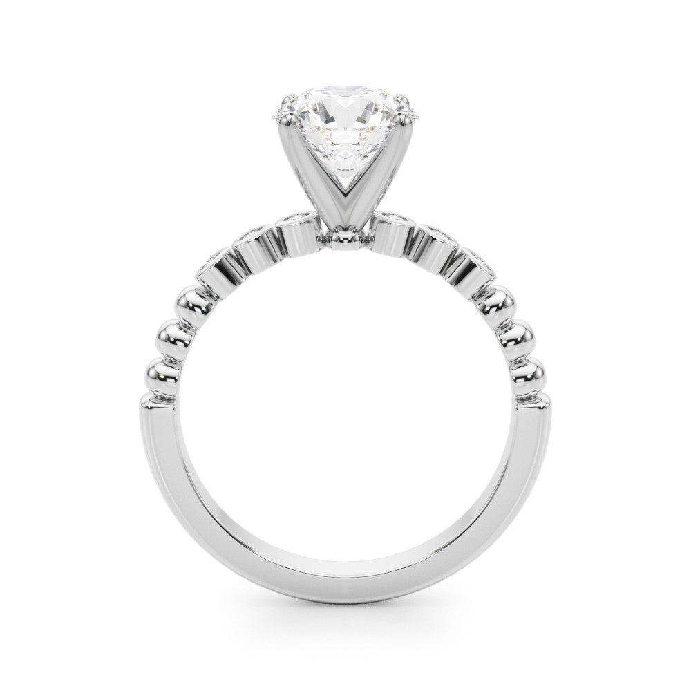 White gold Marquise Solitaire Bezel Accent Diamond Engagement Ring with Beaded Band and Four-Prong Setting