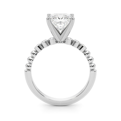 Platinum Princess Solitaire Bezel Accent Diamond Engagement Ring with Beaded Band and Four-Prong Setting