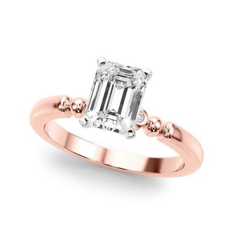Rose gold Emerald Solitaire Beaded Band with Four-Prong Setting