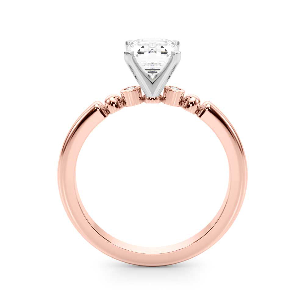 Rose gold Radiant Solitaire Beaded Band with Four-Prong Setting