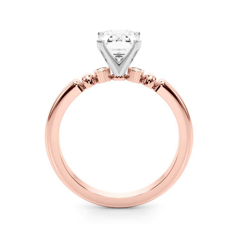 Rose gold Emerald Solitaire Beaded Band with Four-Prong Setting