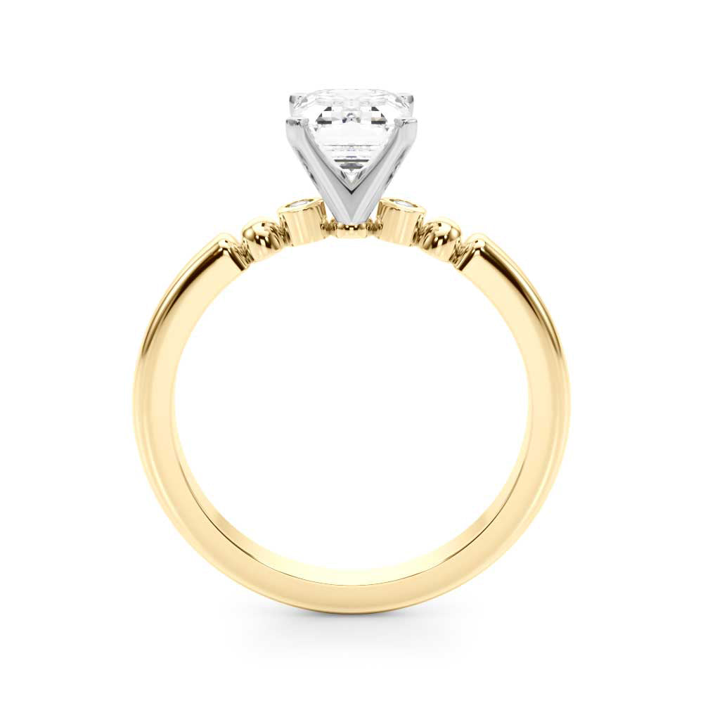 Yellow gold Emerald Solitaire Beaded Band with Four-Prong Setting