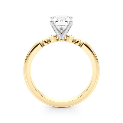 Yellow gold Emerald Solitaire Beaded Band with Four-Prong Setting