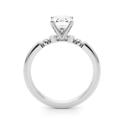 White gold Radiant Solitaire Beaded Band with Four-Prong Setting