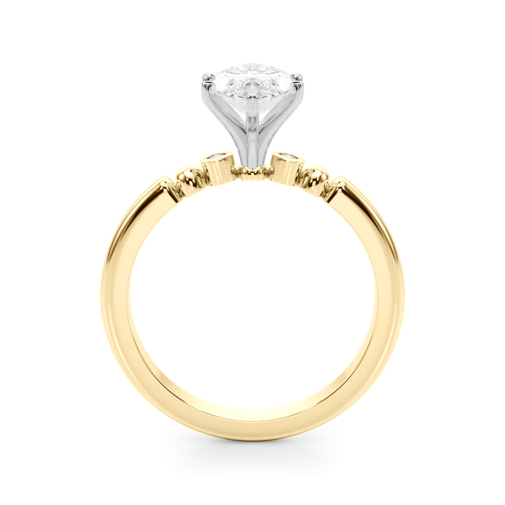 Yellow gold Marquise Solitaire Beaded Band with Four-Prong Setting