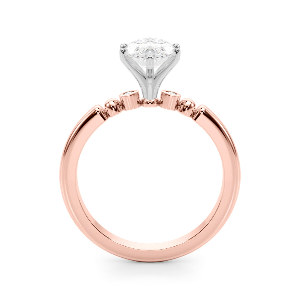 Rose gold Marquise Solitaire Beaded Band with Four-Prong Setting