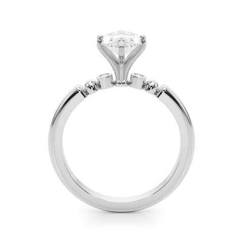 White gold Marquise Solitaire Beaded Band with Four-Prong Setting