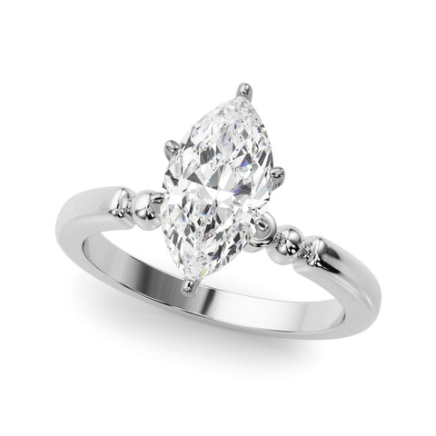 White gold Marquise Solitaire Beaded Band with Four-Prong Setting