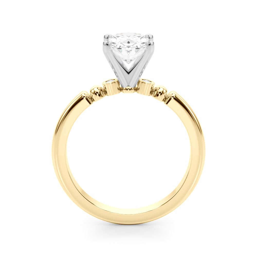 Yellow gold Oval Solitaire Beaded Band with Four-Prong Setting