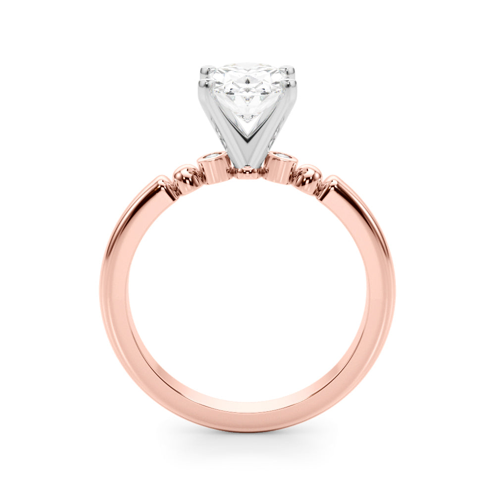 Rose gold Oval Solitaire Beaded Band with Four-Prong Setting