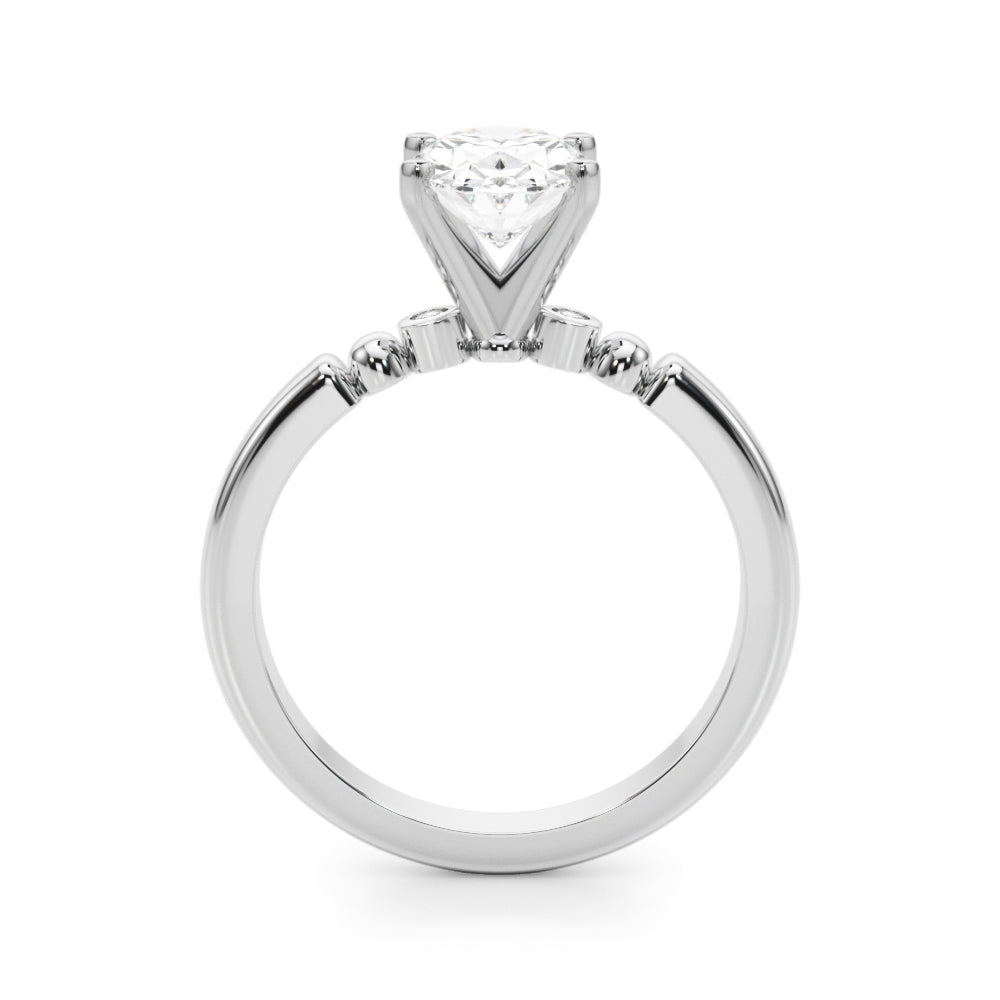 Silver Oval Solitaire Beaded Band with Four-Prong Setting