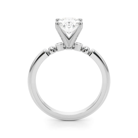 Platinum Oval Solitaire Beaded Band with Four-Prong Setting