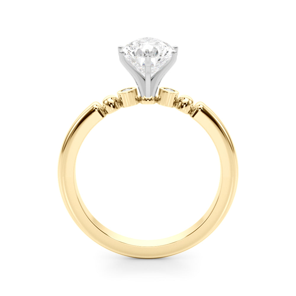 Yellow gold Pear Solitaire Beaded Band with Four-Prong Setting