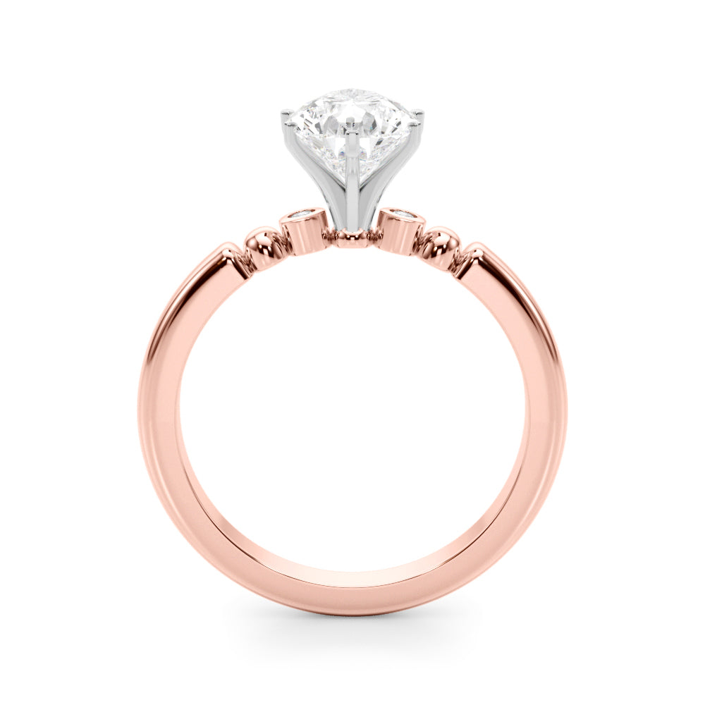 Rose gold Pear Solitaire Beaded Band with Four-Prong Setting