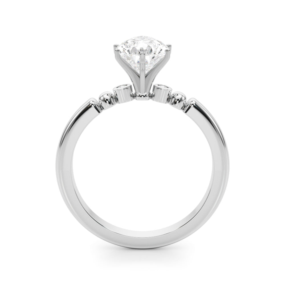 Silver Pear Solitaire Beaded Band with Four-Prong Setting
