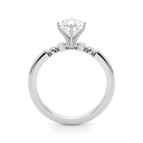 White gold Pear Solitaire Beaded Band with Four-Prong Setting
