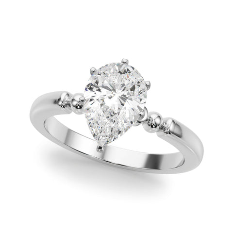 White gold Pear Solitaire Beaded Band with Four-Prong Setting