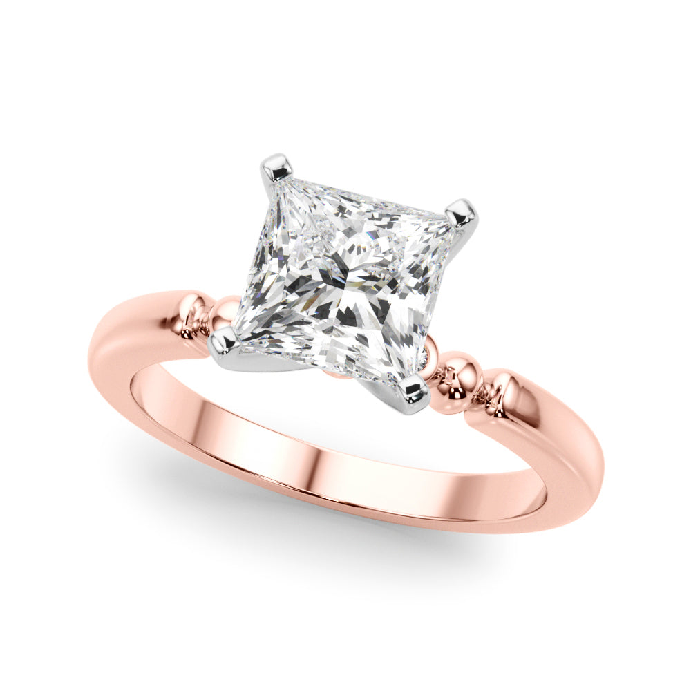 Rose gold Cushion Solitaire Beaded Band with Four-Prong Setting