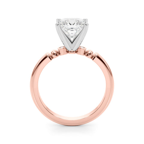 Rose gold Cushion Solitaire Beaded Band with Four-Prong Setting