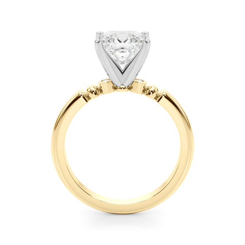 Yellow gold Princess Solitaire Beaded Band with Four-Prong Setting