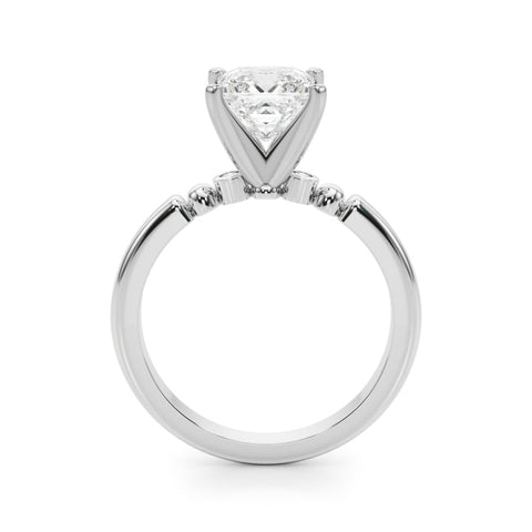 White gold Princess Solitaire Beaded Band with Four-Prong Setting