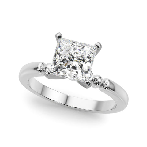 White gold Heart Solitaire Beaded Band with Four-Prong Setting