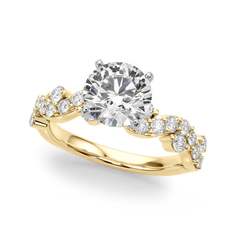 Yellow gold Cushion Cut Solitaire Diamond Twisted Band with Pave Setting
