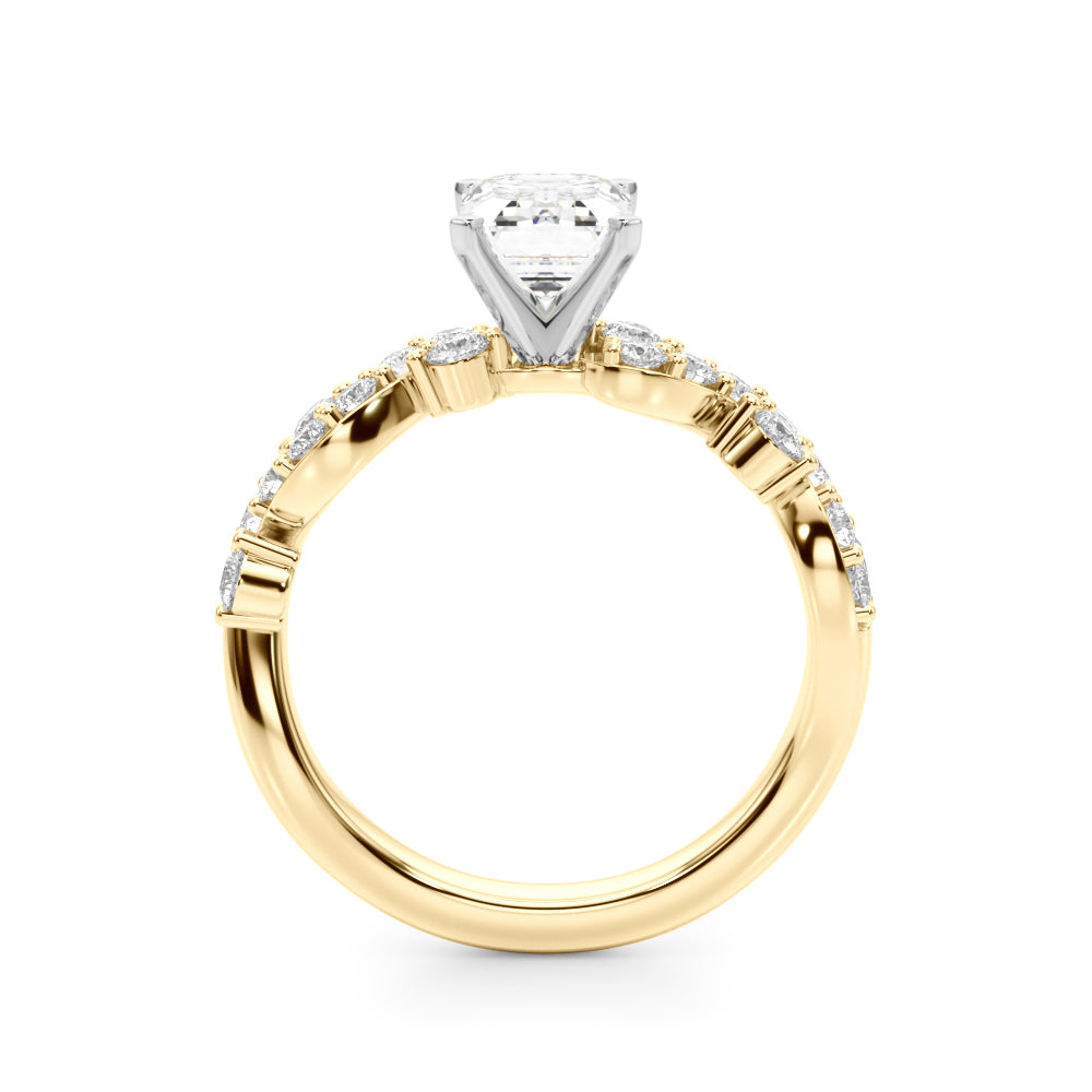 Yellow gold Radiant Cut Solitaire Diamond Twisted Band with Pave Setting