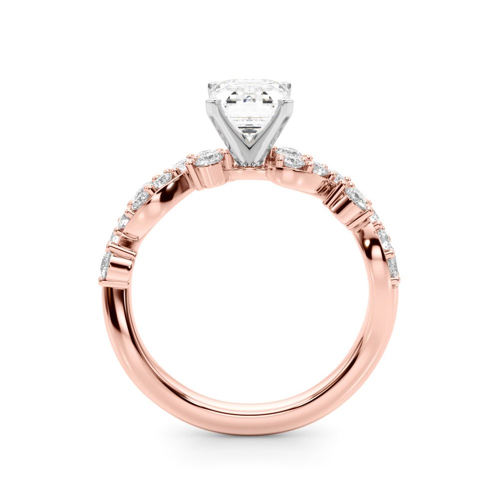 Rose gold Radiant Cut Solitaire Diamond Twisted Band with Pave Setting