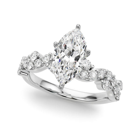 Platinum Marquise Cut Solitaire Diamond Twisted Band with Pave Setting