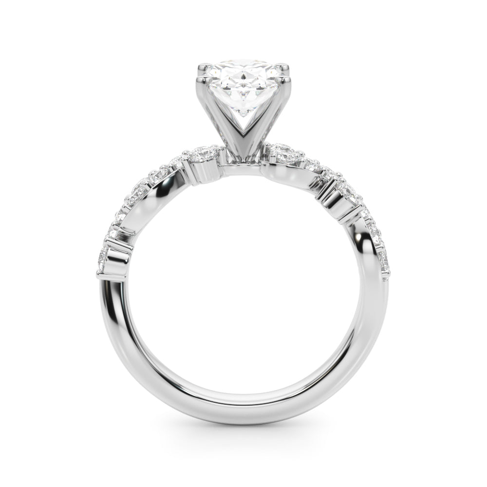 Platinum Oval Cut Solitaire Diamond Twisted Band with Pave Setting