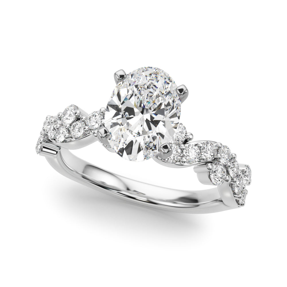 Platinum Oval Cut Solitaire Diamond Twisted Band with Pave Setting