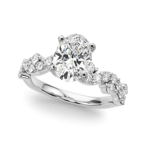 Platinum Oval Cut Solitaire Diamond Twisted Band with Pave Setting