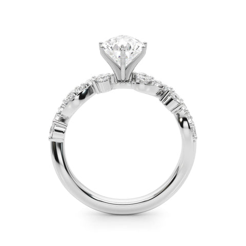 Platinum Pear Cut Solitaire Diamond Twisted Band with Pave Setting