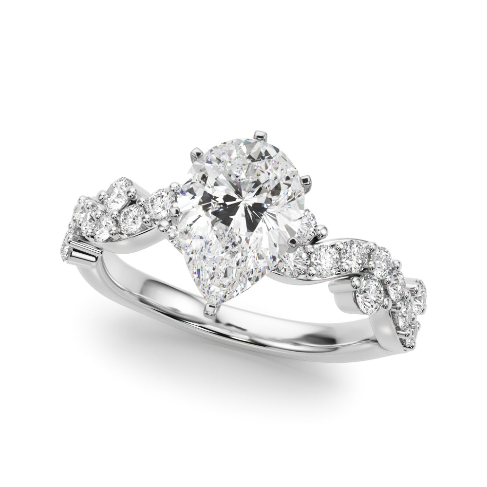 Platinum Pear Cut Solitaire Diamond Twisted Band with Pave Setting