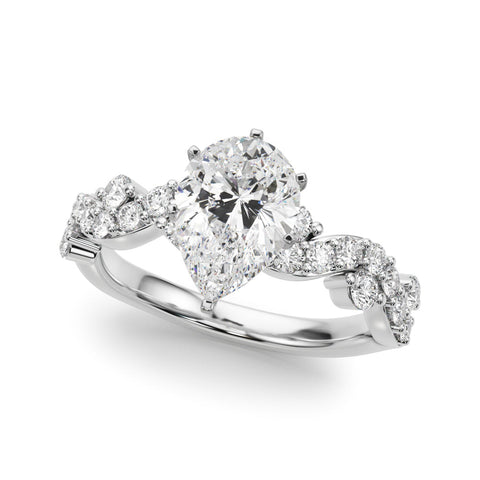 Platinum Pear Cut Solitaire Diamond Twisted Band with Pave Setting