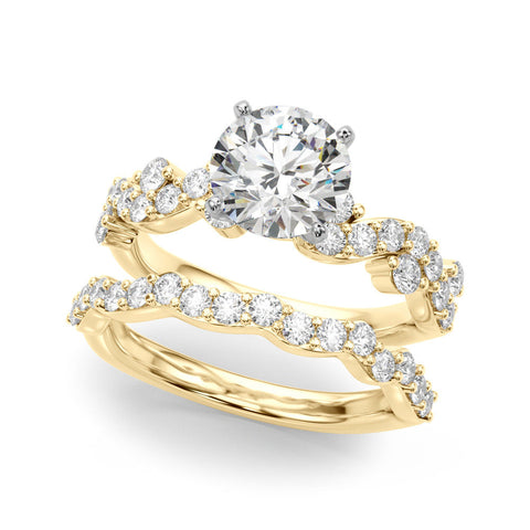 Yellow gold Cushion Cut Solitaire Diamond Twisted Band with Pave Setting