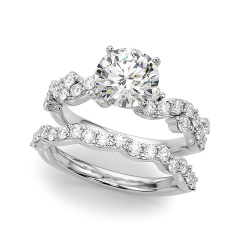 Platinum Round Cut Solitaire Diamond Twisted Band with Pave Setting