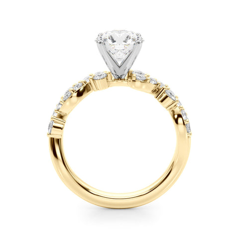 Yellow gold Cushion Cut Solitaire Diamond Twisted Band with Pave Setting