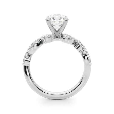 Platinum Round Cut Solitaire Diamond Twisted Band with Pave Setting