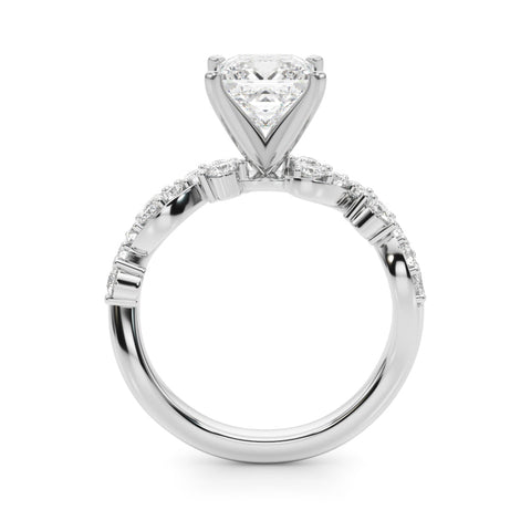 Platinum Princess Cut Solitaire Diamond Twisted Band with Pave Setting