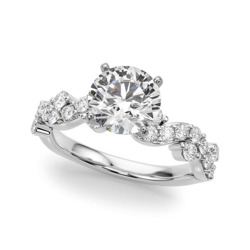 Platinum Round Cut Solitaire Diamond Twisted Band with Pave Setting