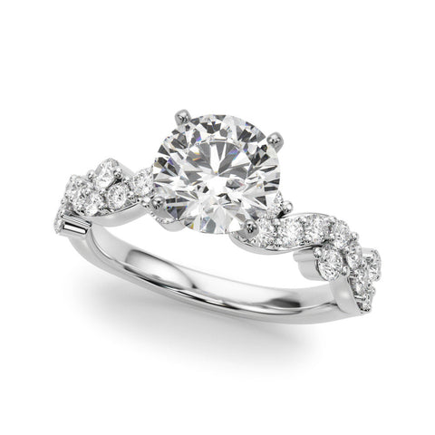 White gold Heart Cut Solitaire Diamond Twisted Band with Pave Setting