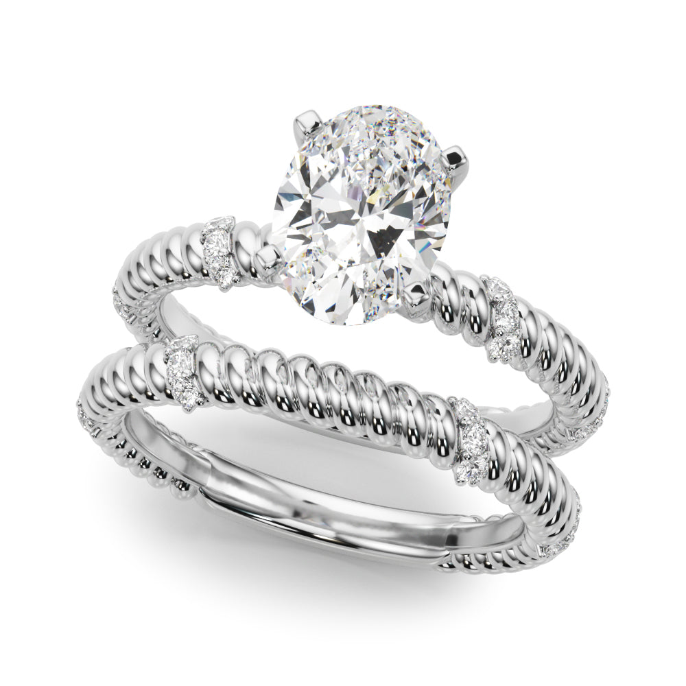 White gold Oval Solitaire Twisted Band Prong Set Engagement Ring