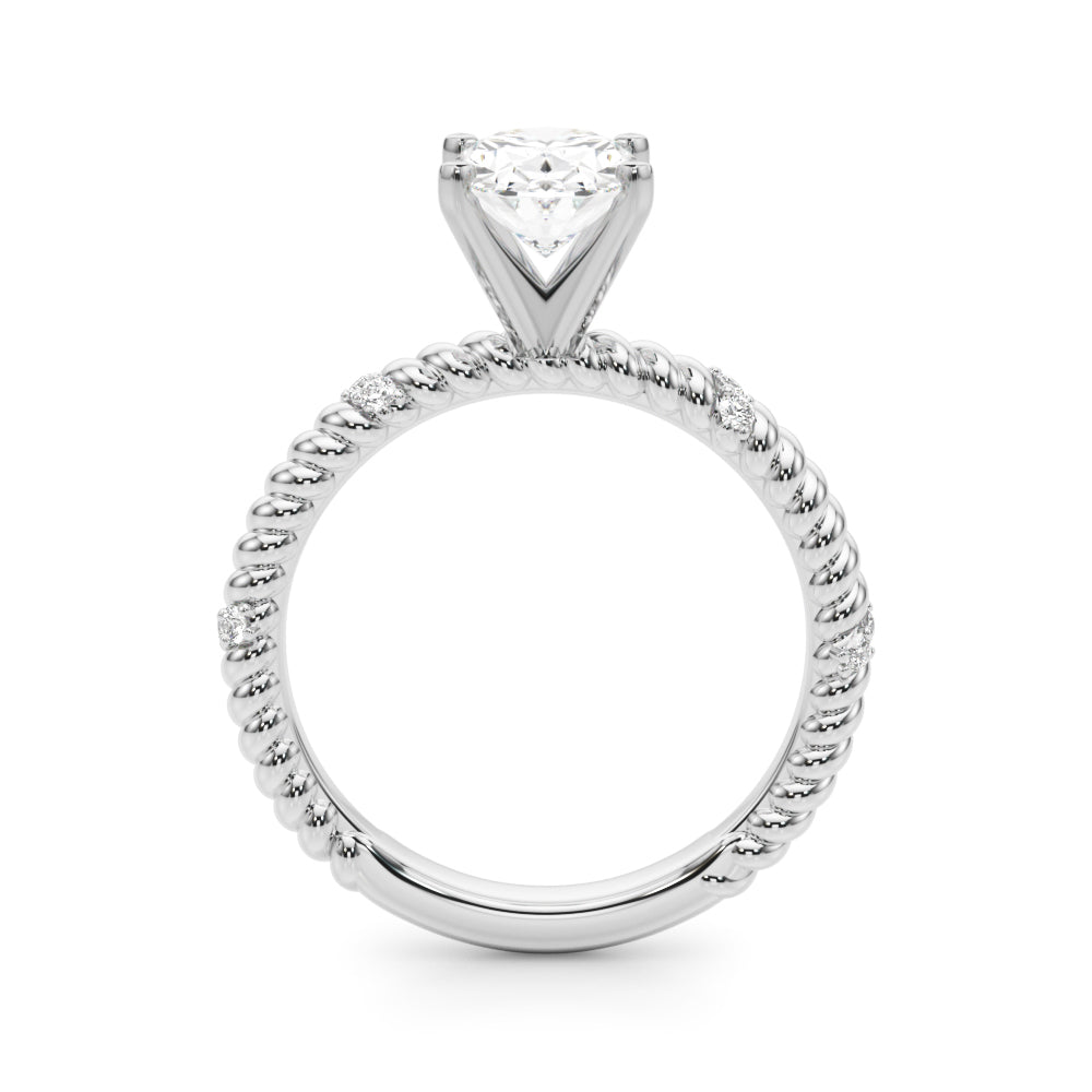 White gold Oval Solitaire Twisted Band Prong Set Engagement Ring