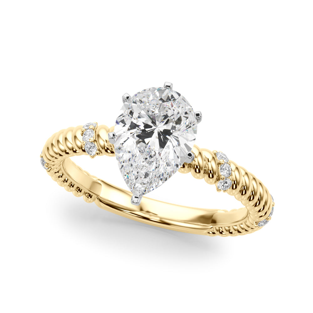 Yellow gold Pear Solitaire Twisted Band Prong Set Engagement Ring