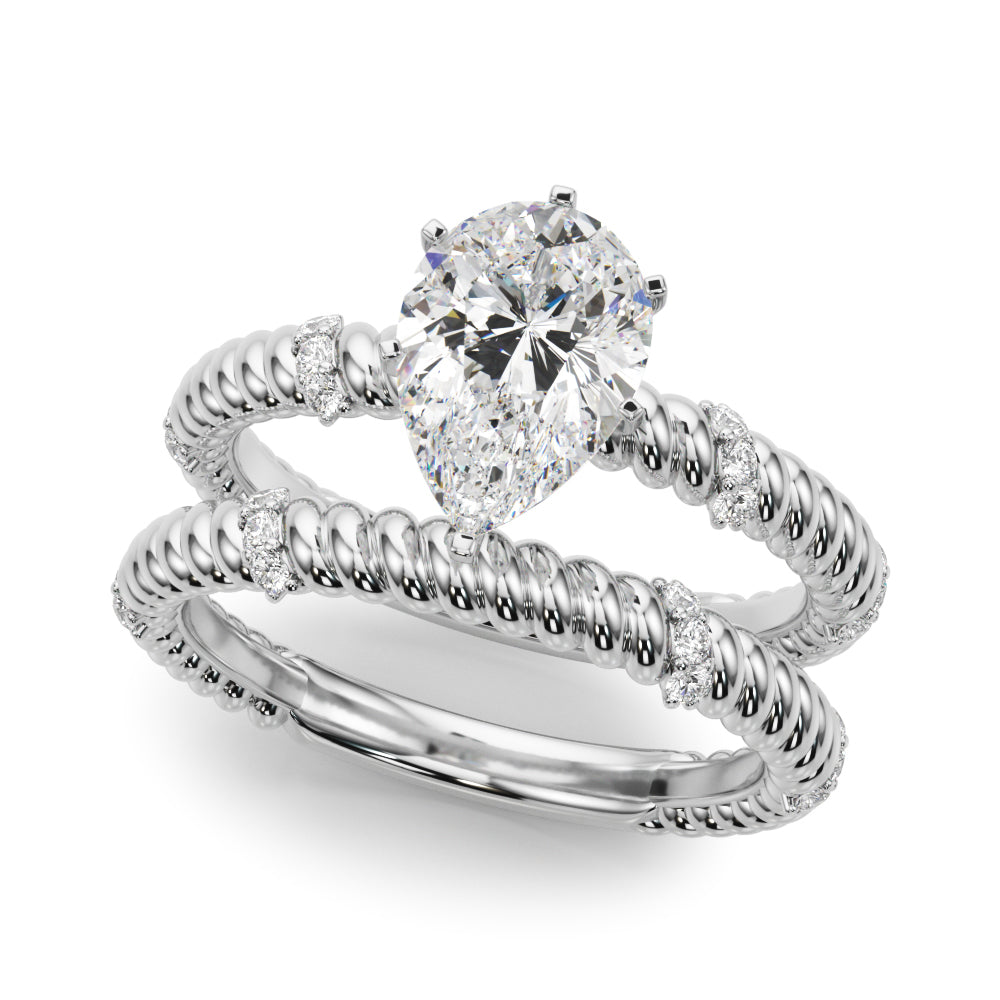 White gold Pear Solitaire Twisted Band Prong Set Engagement Ring