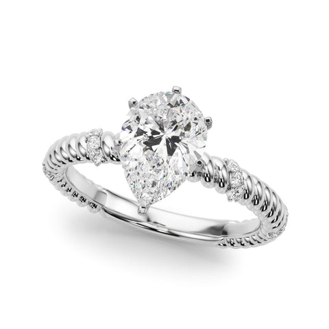 Platinum Pear Solitaire Twisted Band Prong Set Engagement Ring