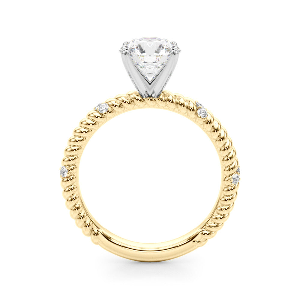 Yellow gold Round Solitaire Twisted Band Prong Set Engagement Ring
