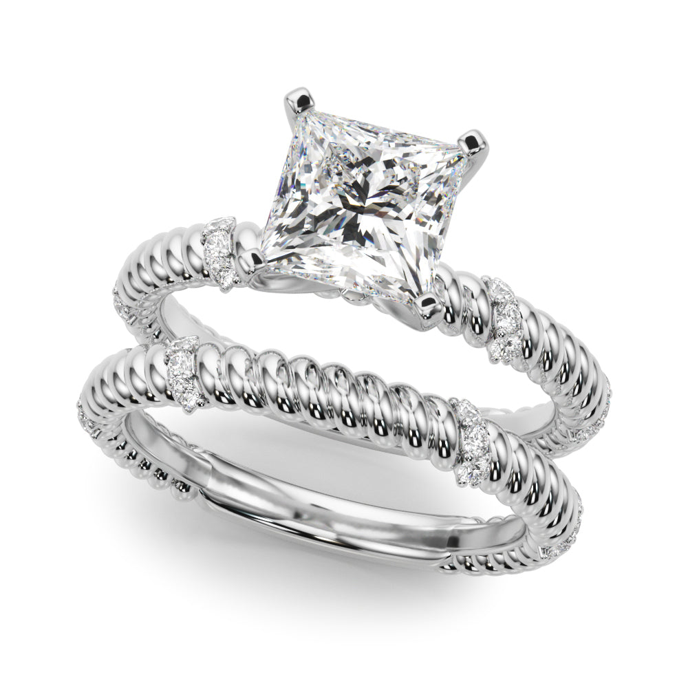 White gold Princess Solitaire Twisted Band Prong Set Engagement Ring